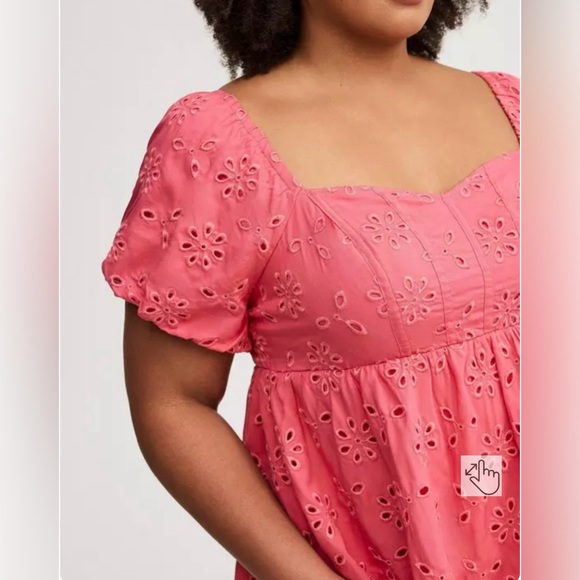 Torrid Babydoll Eyelet Challis Honeysuckle Plus Size 4X Blouse - Picture 4 of 6